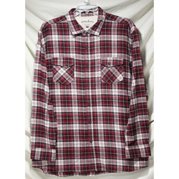 North River Men's XXL Red Tartan Plaid Button-up LS Flannel Shirt XXL Outdoors - Picture 1 of 13
